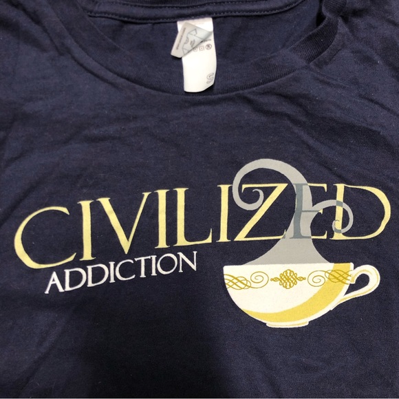 DONATED Civilized Addiction Coffee Tea Shirt Woot T Shirt Tea Cup Small Blue - Picture 2 of 10